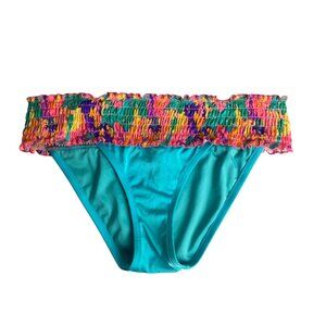 Victoria's Secret Swim Bikini Bottoms Size Large Teal Blue Rushed Waist Colorful